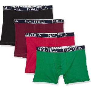 imageNautica mens Cotton Stretch 4 Pack Boxer BriefBlackTawny PortNautica RedGreen