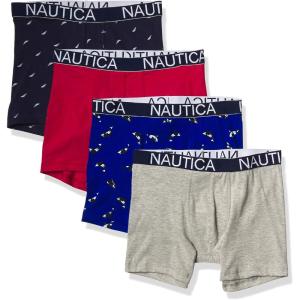 imageNautica mens Cotton Stretch 4 Pack Boxer BriefNautica RedHeather GreyOrcasSail Print