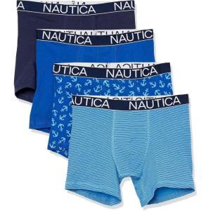 imageNautica mens Cotton Stretch 4 Pack Boxer BriefPeacoatBright CobaltStripe 2Anchor