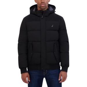 imageNautica mens Lightweight Mix Media Bomber Jacket  Mechanical Stretch Waterresistant CoatBlack