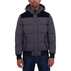 imageNautica mens Lightweight Mix Media Bomber Jacket  Mechanical Stretch Waterresistant CoatMetal Grey
