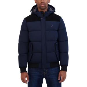 imageNautica mens Lightweight Mix Media Bomber Jacket  Mechanical Stretch Waterresistant CoatNavy