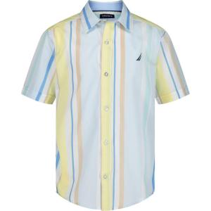 image:imageNautica Boys Short Sleeve Woven ButtonDown Shirt Light Weight amp BreathableSail Stripe Ice Blue