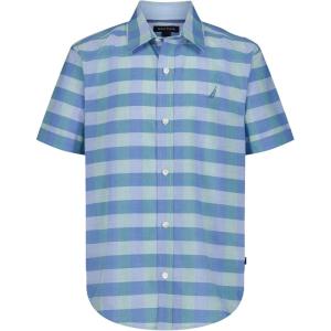 image:imageNautica Boys Short Sleeve Woven ButtonDown Shirt Light Weight amp BreathableSpring Check Blue Tint