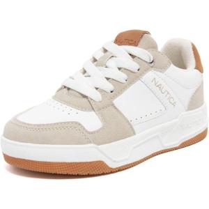 image:imageNautica Youth Athletic Sneakers  Comfortable LaceUp Tennis Shoes for Boys and Girls Durable Casual Sport Footwear for School Gym and Daily WearWhite Taupe Tan