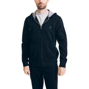 image:imageNautica Long Sleeve Sueded Fleece Full Zip Hoodie Sweatshirt SweaterTrue Black