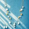 image:imageNautica Beaded Station Necklace Simulated Pearl Earring Set for Women Rhodium amp 14K Yellow Gold Plated Alloy 2126 Inches