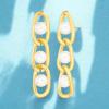 image:imageNautica Link Chain Simulated Pearl Dangle Earrings for Women 14K Yellow Gold Plated Alloy