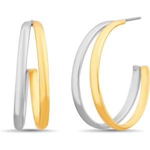 image:imageNautica 30 mm Split Hoop Earrings for Women Rhodium amp 14K Yellow Gold Plated Alloy