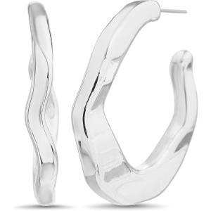 image:imageNautica 37 mm Wavy Hoop Earrings for Women Rhodium Plated Alloy
