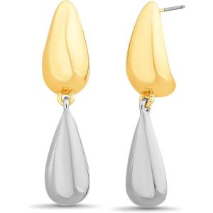 image:imageNautica Double Teardrop Dangle Earrings for Women Rhodium amp 14K Yellow Gold Plated Alloy
