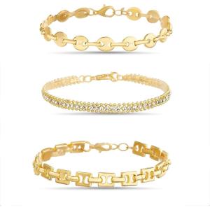 image:imageNautica Fancy Link Rhinestone Bracelet Set for Women 14K Yellow Gold Plated Alloy