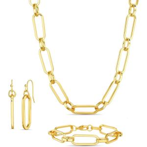 image:imageNautica Link Chain Necklace Earring Bracelet Set for Women 14K Yellow Gold Plated Alloy