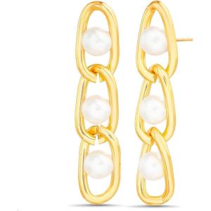 image:imageNautica Link Chain Simulated Pearl Dangle Earrings for Women 14K Yellow Gold Plated Alloy