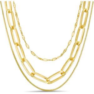 image:imageNautica Mirror Box Paper Clip Chain Necklace Set for Women 14K Yellow Gold Plated Alloy 1626 Inches