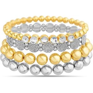 image:imageNautica Stretch Bead Stacking Bracelet Set for Women Rhodium amp 14K Yellow Gold Plated Alloy
