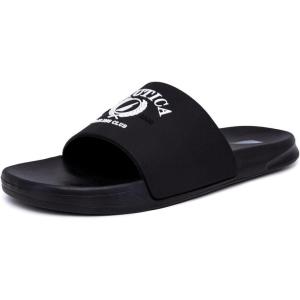 image:imageNautica Mens Open Toe Slide Sandals  Comfortable Indoor amp Outdoor Shower SlippersBlack White Porter