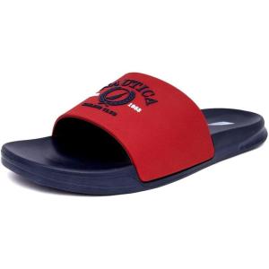 image:imageNautica Mens Open Toe Slide Sandals  Comfortable Indoor amp Outdoor Shower SlippersRed Navy Porter