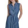image:imageNautica Womens Sleeveless Shirtdress Belted Chambray DressMedium Azure