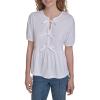 image:imageNautica Womens Short Sleeve Peplum Solid Bow Detail TopBright White