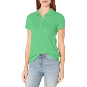 image:imageNautica Womens 5Button Short Sleeve Breathable 100 Cotton Polo ShirtLeaf Green