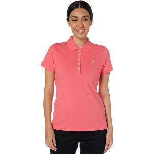 image:imageNautica Womens 5Button Short Sleeve Breathable 100 Cotton Polo ShirtMelon Pink