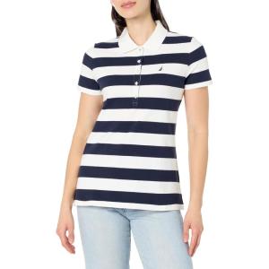 image:imageNautica Womens 5Button Short Sleeve Breathable 100 Cotton Polo ShirtNight SkyBright White