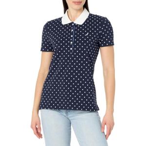 image:imageNautica Womens 5Button Short Sleeve Breathable 100 Cotton Polo ShirtPoka Dot WhiteNight Sky