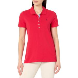 image:imageNautica Womens 5Button Short Sleeve Breathable 100 Cotton Polo ShirtRegatta Red