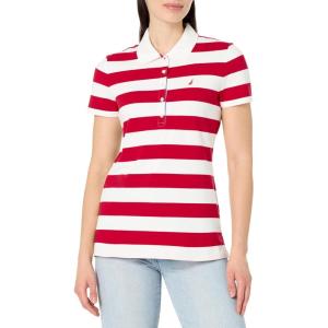 image:imageNautica Womens 5Button Short Sleeve Breathable 100 Cotton Polo ShirtRegatta RedBright White