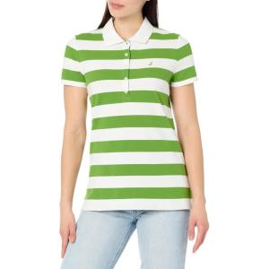 image:imageNautica Womens 5Button Short Sleeve Breathable 100 Cotton Polo ShirtSalted LimeBright White