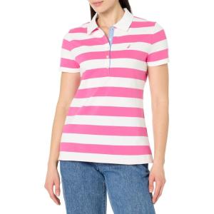 image:imageNautica Womens 5Button Short Sleeve Breathable 100 Cotton Polo ShirtSangria SunsetBright White