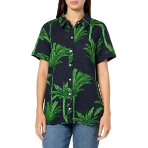 image:imageNautica Womens Short Sleeve Linen Blend Button Up Collared Camp ShirtNight Sky Multi