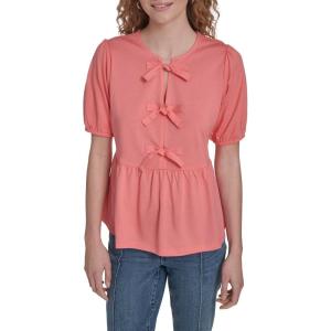 image:imageNautica Womens Short Sleeve Peplum Solid Bow Detail TopBloom