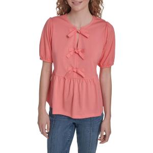 image:imageNautica Womens Short Sleeve Peplum Solid Bow Detail TopPeony