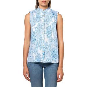 image:imageNautica Womens Sleeveless Pintuck Ruffle Neck Tile Print ShirtIvory Multi