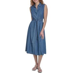 image:imageNautica Womens Sleeveless Shirtdress Belted Chambray DressMedium Azure