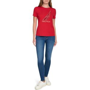 image:imageNautica Womens Solid Short Sleeve Crew Neckline TShirtHaute Red