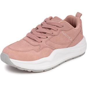image:imageNautica Girls Sneakers Athletic Walking Shoes for Play and Everyday Wear Comfortable Casual Toddler and Youth Bungee and LaceUpMauve Grey White