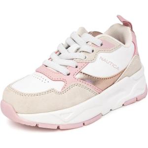 image:imageNautica Girls Sneakers Athletic Walking Shoes for Play and Everyday Wear Comfortable Casual Toddler and Youth Bungee and LaceUpWhite Gold Pink