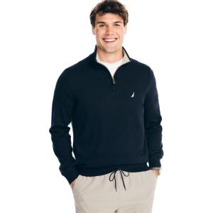 image:imageNautica Mens Nautica Mens Quarterzip SweaterFrench Navy