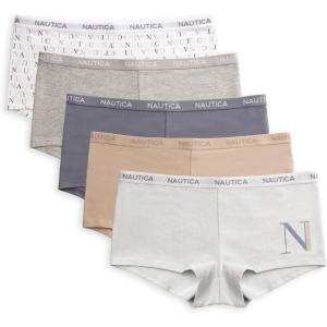 image:imageNautica Womens Cotton Boyshort Underwear Set 5PackMisty SpringLunarEndless DuskMd Heather GreyMulti Logo