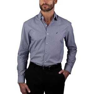 image:imageNAUTICA Slim Fit 100 Cotton Mens Dress Shirts Long Sleeve Wrinkle Resistant FormalNavy Check Stripe