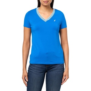 image:imageNautica Womens Solid VNeck Short Sleeve TShirtCerulean Blue