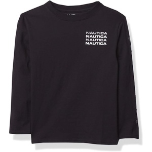 image:imageNautica Boys Long Sleeve Screen Print Graphic TShirtStacked Dark Black