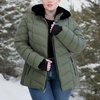 image:imageNautica Womens Stretch Puffer Jacket detachable Faux Fur Hood Midweight Waterresistant CoatGreen Sage