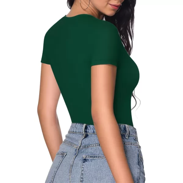 MANGOPOP Deep V Neck Short Sleeve Tops Bodysuit for Women ClothingDeep Green