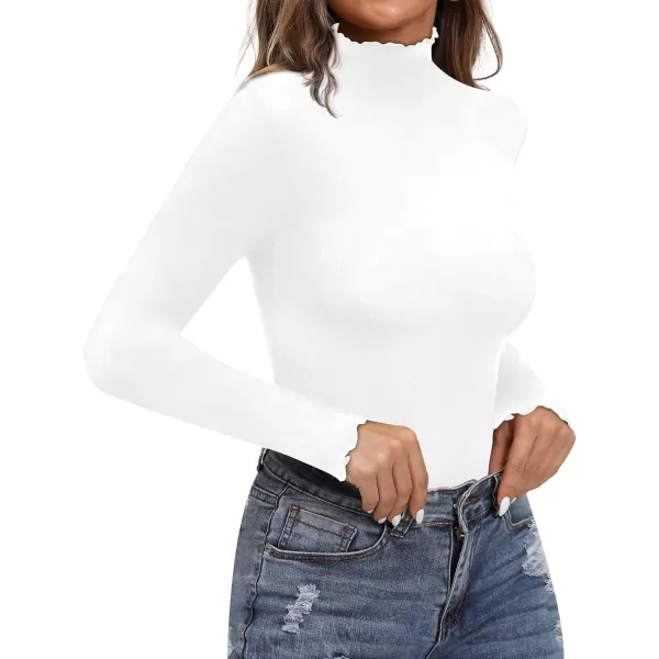 MANGOPOP Long Sleeve Double Lined Bodysuit for Women Mock Turtle Neck Body Suit TopsB1 Long Sleeve White