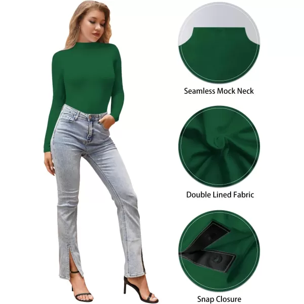 MANGOPOP Long Sleeve Double Lined Bodysuit for Women Mock Turtle Neck Body Suit TopsDouble Line Long Sleeve Deep Green