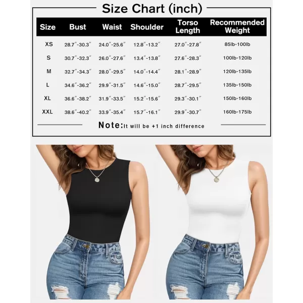 MANGOPOP Sleeveless Bodysuits for Women Crew Neck Sexy Sleeveless Body Suit Tank Bodysuit TopsWhite